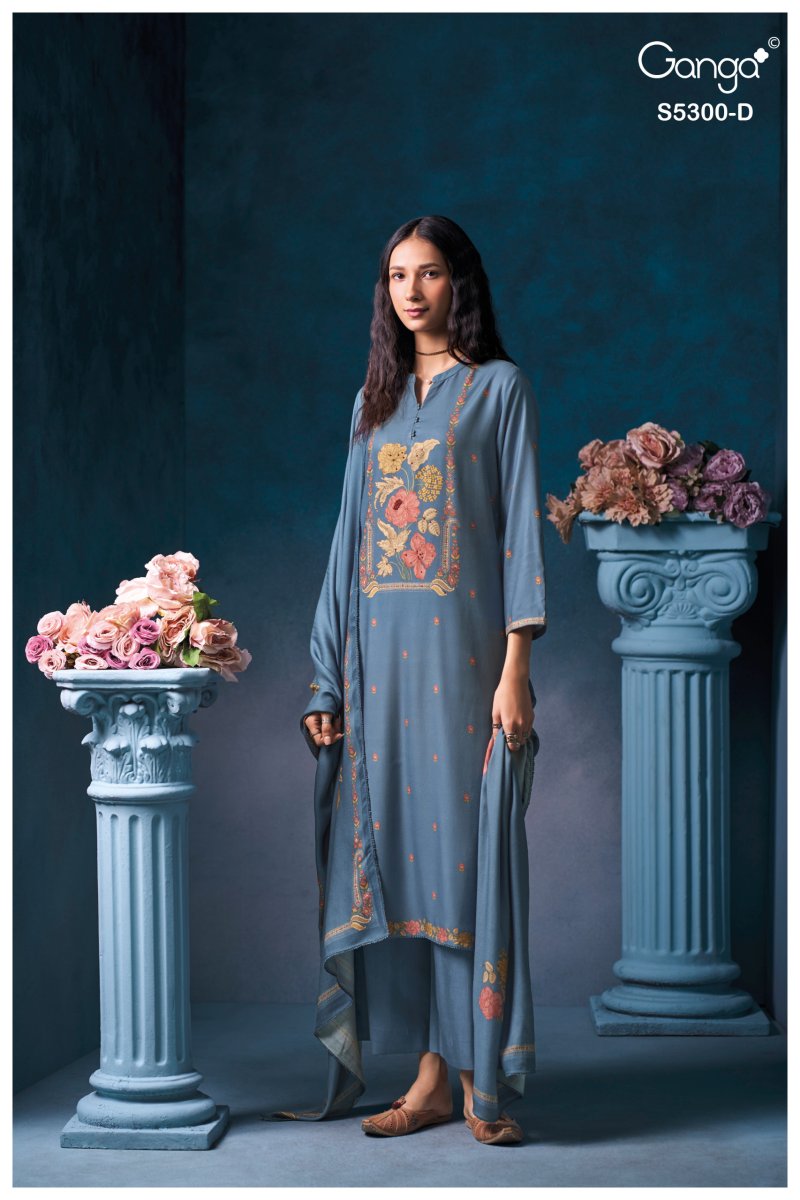 Bayael 5300 By Ganga Wool Pashmina Printed Dress Material